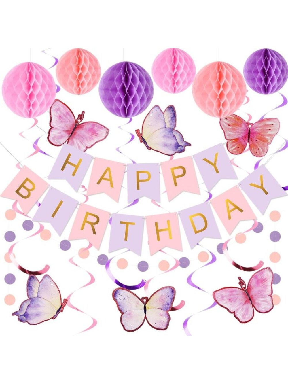 Festive Birthday Decorations | Happy Birthday Banner & Colorful Honeycomb Balls